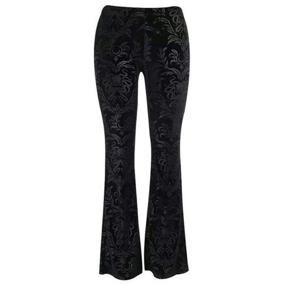 NWT Large Black Velour Damask Brocade Goth Cthulhu Flares - Picture 3 of 10